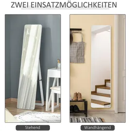 Homcom Standspiegel Ganzkörperspiegel mit klappbaren Rahmen Schminkspiegel frei stehend oder an der Wand montiert stabil für Wohnzimmer oder Ankleidezimmer Kiefernholz MDF Weiß Glas, 43x156x37 cm