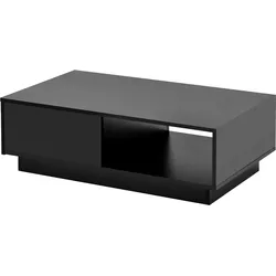 Merax Couchtisch hochglanz mit 15 Farben LED-Beleuchtung, Wohnzimmertisch mit großen Stauraum und Schublade, schwarz