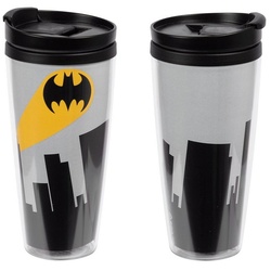 United Labels® Coffee-to-go-Becher DC Batman Coffee-To-Go Becher – Gotham City Thermobecher Isolierbecher Kaffeebecher 250 ml Schwarz Grau, Kunststoff (PP/PVC)