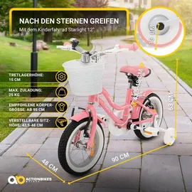 ACTIONBIKES MOTORS Actionbikes Kinderfahrrad Starlight 12 Zoll Rosa, Stützräder, Fahrradkorb, Klingel, Kettenschutz (Classic)