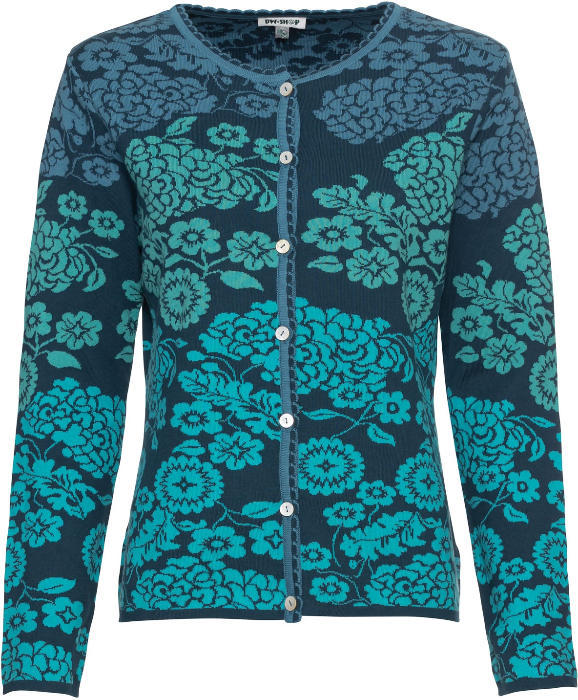 Baumwoll-Strickjacke, Jacquard petrol, 48/50