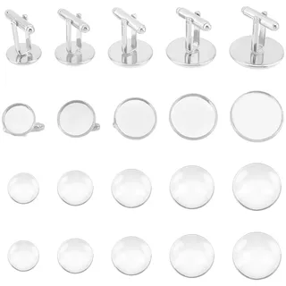 UNICRAFTALE 10Sets 5 Größen Messing Manschettenknopf Cabochon Manschettenknopf Zubehör Silberne Flache Runde Manschettenknopf Cabochons Tablett Lünette Manschettenknopf Rohlinge Für Bekleidungszubehör