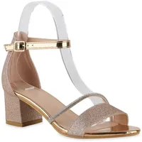 VAN HILL Damen Klassische Sandaletten Metallic Party Strass Glitzer