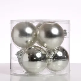 MARELIDA Christbaumkugeln Weihnachtskugeln Glas 8cm glänzend matt silber 6St.