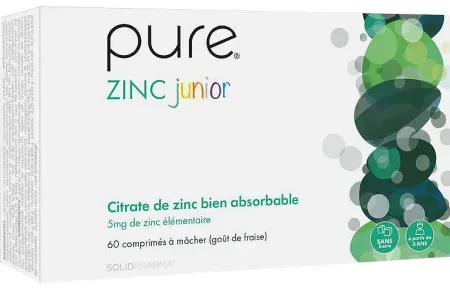 Pure Zinc Junior 5mg Elementares Zink Erdbeergeschmack 60 Kautabletten