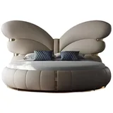 JVmoebel Rundbett Luxus Rundbett Schmetterling Beige – Designer Schlafzimmer Bett, Made in Europe grau
