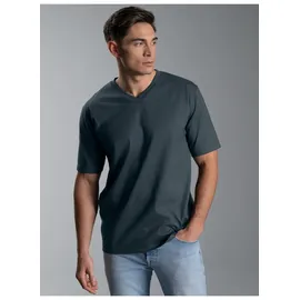 TRIGEMA T-Shirt "TRIGEMA V-Shirt DELUXE Baumwolle", Herren, Gr. S, grau (anthrazit), Single Jersey, 100% Baumwolle, Basic, lang, V-Ausschnitt, Shirts T-Shirt