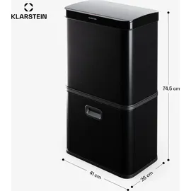 Klarstein Touchless Sensor-Mülleimer - 56L Küchen-Abfalleimer mit Bewegungssensor, 3-in-1-Mülleimer, Trennsystem, Soft-Close, Edelstahl, Schwarz