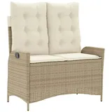 vidaXL Gartenbank Verstellbar mit Kissen Beige Poly Rattan