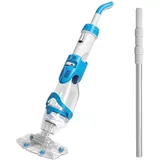 LEADZM Poolsauger Akku, Handsauger, Bodensauger bis zu 60 Minuten, Absaugung bis zu 4300L/H, Pool Sauger mit 250cm Teleskopstange, Poolreiniger mit 2 Filter (Blau)
