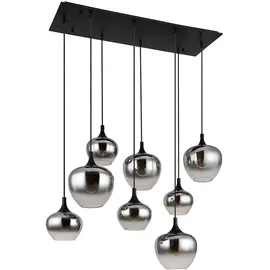 GLOBO Pendellampe Hängeleuchte Wohnzimmer Pendelleuchte Wohnzimmer Esstischleuchte rauch Glasschirm, Metall schwarz, Fassungen 8x E27, Lxbxh 105x45x120 cm