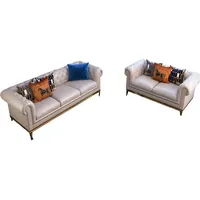 Xlmoebel Sofa Neu Chesterfield Edelstahl Sofa Set aus Leder für das Wohnzimmer, 2 Teile, Hergestellt in Europa beige