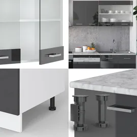 Vicco R-Line Küchenzeile 300 cm Arbeitsplatte anthrazit hochglanz/weiß