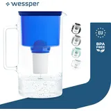 Wessper Wasserfilterkanne Aus Glas 3L Blau Kompatibel Mit Brita Classic -wasserfilterkartuschen | Inklusive 1 Wasserfilter-kartusche - Blau