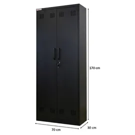 Proregal Flügeltürenschrank Stahl 170x70x30cm Schwarz abschließbar 5 Fächern & Kleiderstange