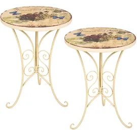 ETC Shop 2x Beistell Tisch Bistro Blumen Terrassen Außen Möbel Schmetterling weiß Shabby