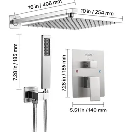 Vevor Duscharmatur Regenduschsystem 254 mm gebürstetes Nickel