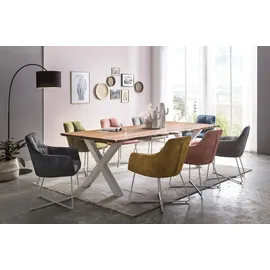 Home Affaire Esstisch HOME AFFAIRE "Manhattan", beige (natur, weiß, natur), B:240cm H:77cm T:100cm, Tische, Esstisch, mit Massivholzplatte Akazie lackiert, Baumkantentisch im Landhaus Stil