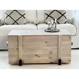 Uncle Joe ́s Truhe Couchtisch Truhentisch im Vintage Shabby chic Style aus Massiv-Holz in grau mit Stauraum und Deckel Holzkiste Beistelltisch Landhaus Wohnzimmertisch Holztisch