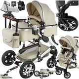 Tectake tectake® Kombi-Kinderwagen, 2 in 1, klappbar, mit 5-Punkt-Gurt, Bremse, Schutzbügel und Handschlaufe, pulverbeschichteter Aluminiumrahmen, pflegeleichter Stoffbezug, für 0 bis 36 Monate geeignet, Belastbarkeit 15 kg
