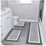 Pauwer Teppich Weicher Badezimmerteppich Set 3-Teilig Mikrofaser Badematten WC