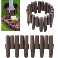 FIVMEN 14M Rasenkante Kunststoff Beeteinfassung Neu-Holzpfahl-Type Beetumrandung mit Bodenspieß & Schnalle, Flexible Schneidebar Gartenpalisade, Braun (50er, 28x24cm)