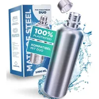 MATE OF STEEL® 100% Plastikfreie 1000ml Edelstahl Flasche Kompatibel mit Sodastream Easy & DUO - Spülmaschinenfest 1 Liter Trinkflasche aus Metall Soda Flaschen Ersatzflaschen