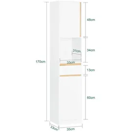SoBuy Hochschrank Badezimmer, Schrank Badschrank schmal mit 2 Türen Weiß BZR80-W