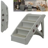 YRHome Hundetreppe Klappbar Tiertreppe Haustiertreppe 4 Stufen 50cm Hoch Katzentreppe mit Rutschfesten Matte und Stützstange Hunderampe für Hunde Katze bis zu 75 kg Grau