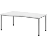 Hammerbacher Schreibtisch weiß Trapezform, 4-Fuß-Gestell silber 180,0 x 80,0/100,0 cm