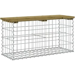 DELUKE® Gartenbank Gabionen BIKS aus Stahl 83x31,5x42cm Kiefernholz Braun Gabionenbank Gartentisch aus Gabionen Steinkorb Gabionengitter
