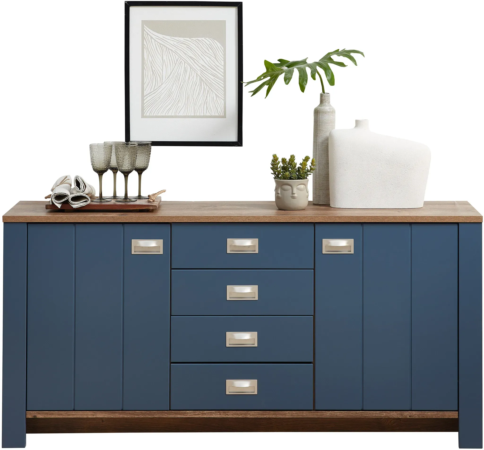 Innostyle Sideboard »DIJON«, (1 St.), 2 türig, 4 Fächer, 4 Schubladen, 2 Einlegeböden, Softclose Innostyle blau