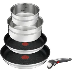 Pfannen-Set TEFAL "Jamie Oliver Ingenio G6, 5-teiliges Ingenio Kochgeschirr-Set Induktion", silber (silberfarben), Ø:28cm, Pfannen, für alle Herdarten geeignet, backofenfest, platzsparend, L9769632