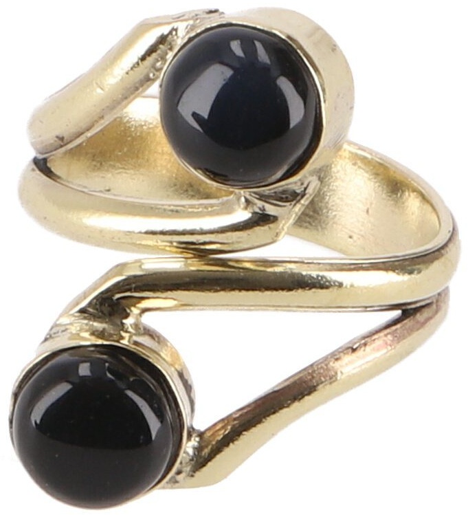 Guru-Shop Fingerring Goldfarbener Ring aus Indien, Boho Schmuck - Onyx