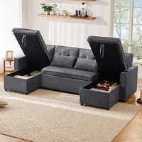 Merax Sofa Ecksofa mit Schlaffunktion, Schlafsofa mit Bettkasten und extra großem Stauraum, U-Form - Couch für Wohnzimmer/Schlafzimmer, Big Sofa, Grau