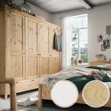 Massivholz »Solvita« Kleiderschrank 4-türig Kiefer weiß