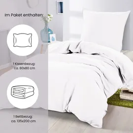Wometo Bettwäsche Renforce Stone-Washed 135x200 & 80x80 100% Baumwolle - weiß OEKO-TEX modern Used-Look Leinen-Optik