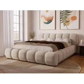 GRAINGOLD Polsterbett mit Bettkasten 140x200 Beige Samt, Doria