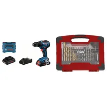 Bosch GSR 18V-55 inkl. 2 x 4,0 Ah + TiN-Bohrer-, Säge- & Bit-Set, 100-tlg