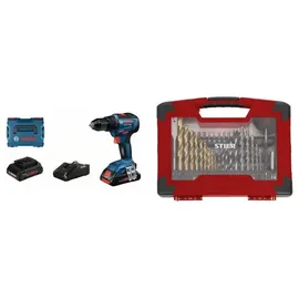 Bosch GSR 18V-55 inkl. 2 x 4,0 Ah + TiN-Bohrer-, Säge- & Bit-Set, 100-tlg