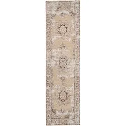 Teppich Baumwolle beige-braun 80 x 300 cm orientalisches Muster Kurzflor ALMUS