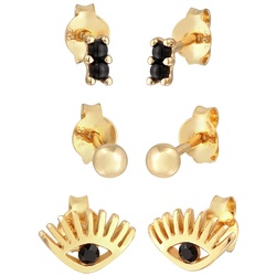 Elli Stecker Evil Eye Kugel Kristall 3er Set 925 Silber goldfarben Damen 