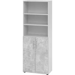 bümö Aktenregal & Schrank abschließbar, Büroschrank Regal Kombination Holz 80cm breit in Grau/Beton - abschließbarer Schrank für's Büro &