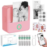 eSynic Mini Drucker – 200 DPI Thermodrucker Bluetooth Drucker für Smartphone, Kompakt und Tragbar, Kein Tintenbedarf, Ideal für Notizen, Etiketten, DIY-Projekte und mehr -Rosa