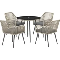 Outsunny Gartenmöbel-Set im Freien aus geflochtenem Rattan für 4 Personen, Tisch und Stühle für den Außenbereich, Gartenmöbel mit Kissen und runder Glastischplatte, für Terrasse, Garten, Balkon, Braun   Aosom