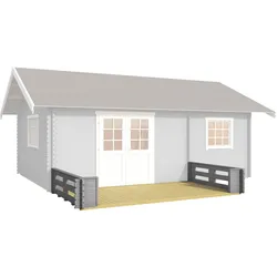 Terrasse LASITA MAJA "CAROLINE", grau (lichtgrau), B:365cm H:57cm T:200cm, Holz, Gartenhaus-Terrassen, inkl. Fußbodenbretter zum Verlegen