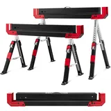 SOARS 2er Arbeitsbock höhenverstellbar, Klappbock max. 1180 kg belastbar, Sägeböcke mit rutschfester Arbeitsfläche, ausklappbaren Halterungen & Tragegriff, Gerüstbock, Sägehilfe (Rot)