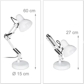 Relaxdays Schreibtischlampe, Gelenk-Arm, schwenkbar, Büro Leselampe, Metall, E27, HxBxT: 50 x 27 x 15 cm, weiß