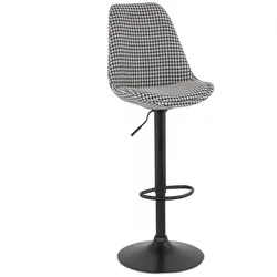 Verstellbarer Barhocker mit Hahnentrittmuster Stoffbezug | Höhenverstellbarer Metall Hocker für Bar Theke | Retro Chic Design | Kadima Design