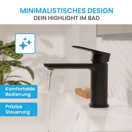 Bächlein Badarmatur Mizarela - schwarz matt | Standard Badarmatur im klassischen Design - Wasserhahn für Bad-Aufsatz-Waschbecken